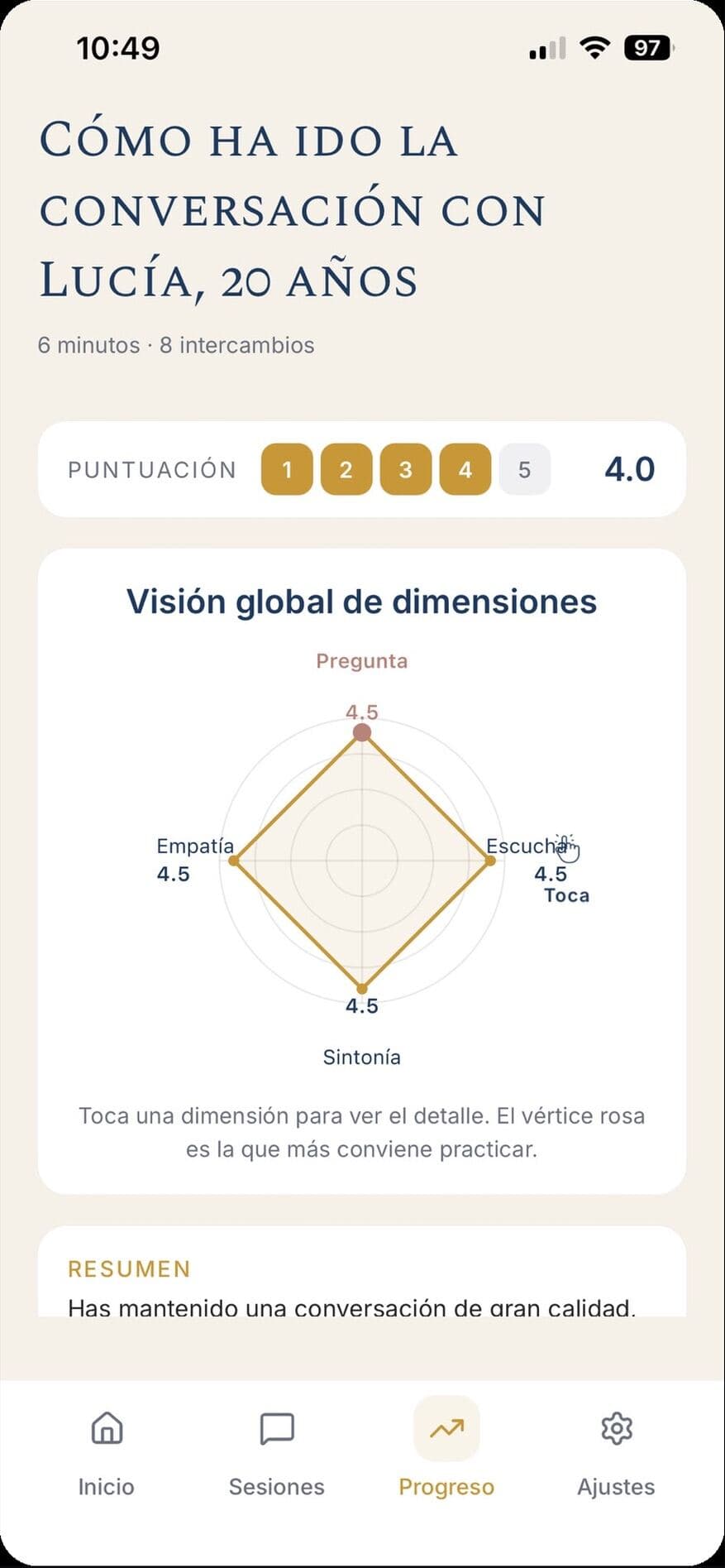 Radar de feedback con las cuatro habilidades
